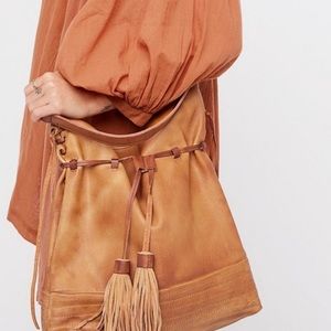 Free People Boho camel leather Gramercy Washed  Hobo Bag Handbag